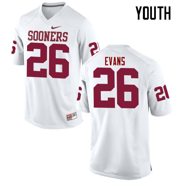 Youth Oklahoma Sooners #26 Jordan Evans College Football Jerseys Game-White - Click Image to Close